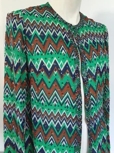 Adele Simpson Rhinestone Mod Long Sleeve Blouse Chiffon Vtg Sparkle 1970s Zigzag - Picture 1 of 12