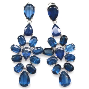 Pendientes De Zafiro Azul De 6 X 9 Mm De Plata Esterlina 925 Baño De Oro Blanco - Imagen 1 de 4