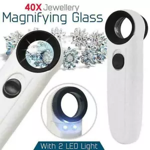 Fashion 40X Magnifying Magnifier Glass Jeweler Eye 2LED Light Loop Jewelry E3A2 - Foto 1 di 11