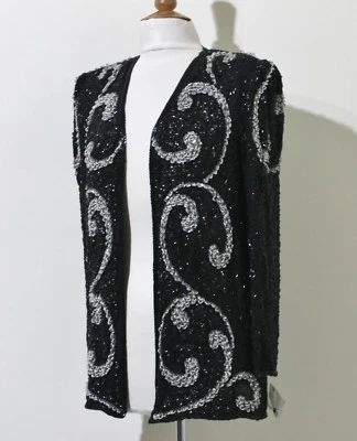 Jasdee Vintage Jacket Length 28" LongSleeve HandWork Bead & Sequins On Silk 1171 - Image 1 of 2