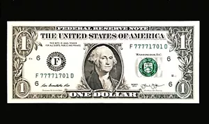 Número de serie de lujo - Billete de $1 - TRINARY 5 OF A KIND LUCKY 7'S - 2013 - F77771701D - Imagen 1 de 3