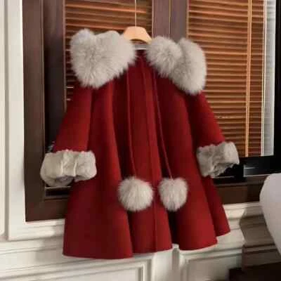 Invierno Cálido Chaquetas Largas Rojo Algodón Abrigo Niñas Bebé Plus Terciopelo Grueso Niños Abrigo Foto 1 de 4