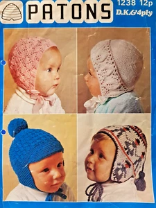 Vintage Knitting Pattern**Baby's/Boys/Girls Bonnet x2 & Helmet x2**PATONS 1238 - Picture 1 of 1
