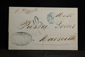 Italien: 1855 Stempelloser Brief nach Frankreich, illustrierte Schiffsmarkierung - Bild 1 von 4