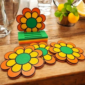 Mandarine Traum Untersetzer Retro Inspiriert 70er Orange Scheibe Getränk Untersetzer Set - Bild 1 von 11
