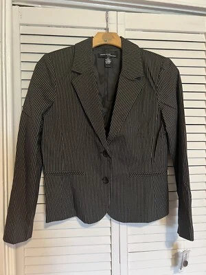 Blazer Traje Chaqueta LARRY LEVINE Mujer Talla 12 Negro Marrón Rayas NUEVO $70 Foto 1 de 4