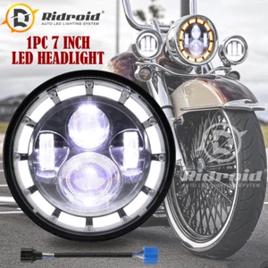 7" inch LED Headlight H4&Halo Ring DRL Fit For Honda Goldwing Yamaha Road Star - Picture 1 of 16