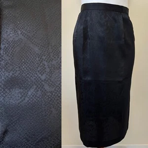 Vintage 1970s Silky Black Midi Pencil Skirt Polyester Snakeprint - Picture 1 of 6