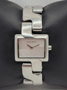 Ladies DKNY Stylish Rectangle Silver Tone White Dial Analog Watch NY3327 G2 - Picture 1 of 10