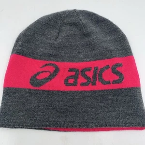 Asics Womens Beanie OSFA Pink & Gray Striped Reversible - Picture 1 of 4