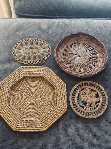 Vintage Wicker Wall Baskets Lot of 4 Boho Farmhouse Cottage Bohemian Vibe Decor Cover