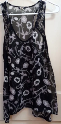 Lily White Black And White Locket And Bows Tank Top Blouse Size Large - Image 1 of 4