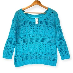 Maglione Aeropostale all'uncinetto maglia turchese verde acqua grande nuovo con etichette - Foto 1 di 8