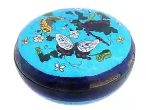 Antigua caja Kogo diseño mariposa esmalte cloisonne japonés Meiji 1 - Imagen 1 de 11