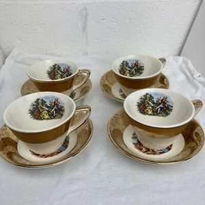 4 Set Vintage King Quality Fine Colonial Couple Cups And Saucer Gold 22k US 1960 - Picture 1 of 19