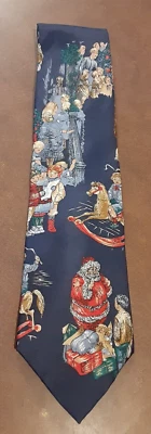 Corbata de Navidad azul Wembley familia cantando Santa hablando con niño caballo mecedor Foto 1 de 3