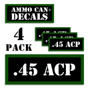 45 ACP lata de munición 4x .45 etiquetas estuche de municiones 3""x1.15"" pegatinas calcomanías paquete de 4 - Imagen 1 de 1
