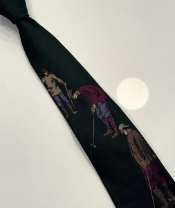 Polo Ralph Lauren grüne Seidentwill Neuheit Golf Krawatte handgefertigt in USA - Bild 1 von 7