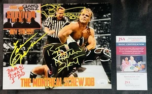 BRET HITMAN HART SHAWN MICHAELS EARL HEBNER Signed MONTREAL SCREW JOB 8x10 JSA - Picture 1 of 6