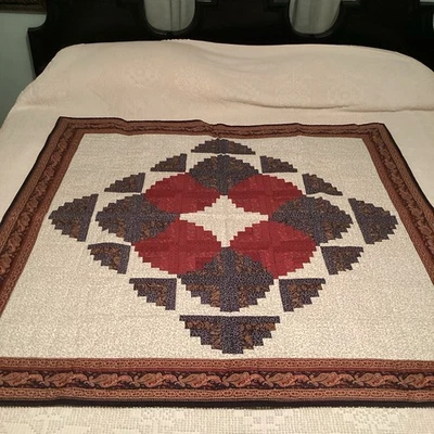 Throw Lap Quilt 54" x 54" Log Cabin Medallion Patchwork Hand Made Wall Hanging - Image 1 of 4