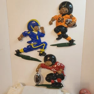 Vtg metal 1976 Homco Football Wall Plaques Set of 3 Retro Sports Kids Wall Hang - Picture 1 of 10