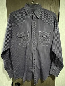 Vintage Wrangler Authentic Western Pearl Snap Shirt Stripe~ Black & Purple~M - Picture 1 of 4