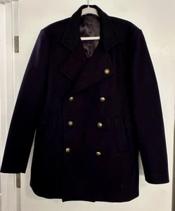 Zara Women's Navy Tessuti Wool Pea Coat w/Gold Buttons Mid Length Size Large - Picture 1 of 6