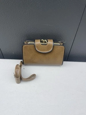 复古 80 年代橄榄芥末皮革手拿包钱包女式复古钱包手提包 — 第 1/3 张图片