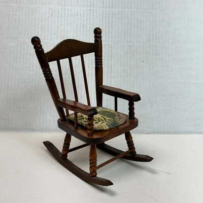 Vintage Miniature 8" Upholstered Wooden Rocking Chair w/ Pin Cushion - Image 1 of 4