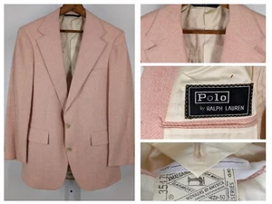 Polo Ralph Lauren Vintage Union Label Pink Tweed Herringbone Blazer Rare NYC 36" - Picture 1 of 10