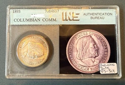 1893/93 Double Die (RPD FS-301) Colombian Commemorative Half Dollar INS Holder - Image 1 of 4