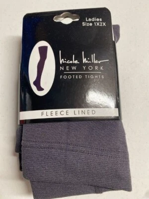 Nicole Miller Fleece Lined Seamless Women's Footed Leggings Grey 1X/2X - Image 1 of 3