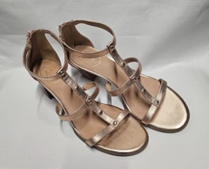 Jack Rogers Size 10 Rose Gold Leather Strappy Studded Julie Block Heel Sandals - Picture 1 of 9