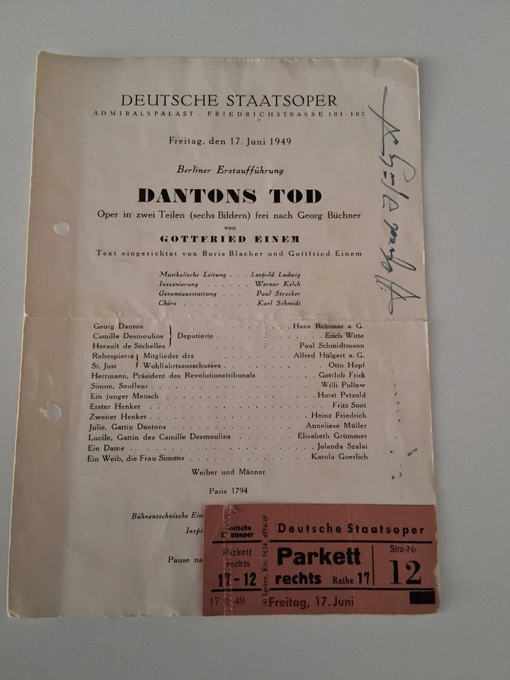 Dantons Tod EA Berlin 1949 - Autogramm Alfred Hülgert auf BZ - Bild 1 von 1