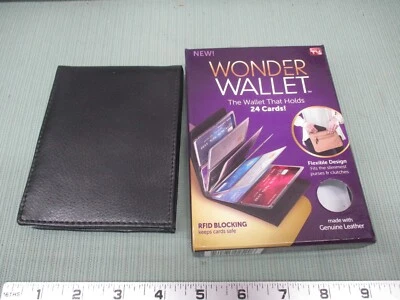 Wonder Wallet Slim Genuine Black Leather Wallet 24 Cards Pocket Money Container - Image 1 of 4