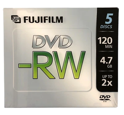 💿BRAND NEW Pack 5 DVD-RW Fujifilm Discs Disks DVDs 120 Min 4.7GB Jewel Cases💿 - Image 1 of 3