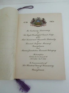 1931 Massoneria in PA Programma Anniversario Bicentenario, Filadelfia - Foto 1 di 4