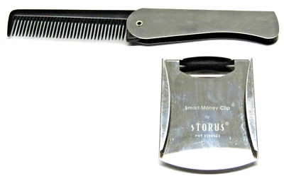 Porta-cartões clipe dinheiro inteligente Storus aço inoxidável com alça de metal pente dobrável - Imagem 1 de 4