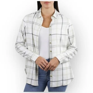 NWT Jachs Girlfriend Super Soft Feel Flannel Shirt – White Plaid – Medium - Picture 1 of 3
