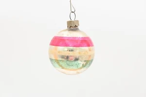 Vntg Christmas Shiny Brite Ornament Glass Silver with Pink Green & White Box 121 - Picture 1 of 6