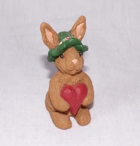 Miniature Dollhouse Easter Bunny Rabbit Figurine Holding Heart 2.75" Resin Hat - Picture 1 of 4
