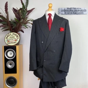 Anderson & Sheppard (44L) Pure BESPOKE Pinstripe Double Breasted Suit SAVILE ROW - Picture 1 of 24