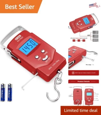 Báscula de pesca de precisión - Pantalla LCD retroiluminada - 110 lb/50 kg - Cinta métrica Foto 1 de 4