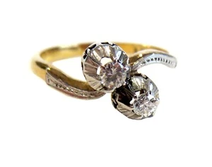 DIAMOND Ring VINTAGE 18K Fine 2 Color GOLD - Picture 1 of 7