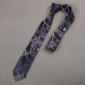 Dan Smith DAE7B13F Black Grey Paisley Presents Idea Microfiber Skinny Tie - Picture 1 of 3