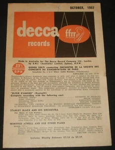 DECCA RECORDS AUSTRALIA 1957 OCT SUPPLEMENT CATALOGUE 45s , 33 & 78s - Picture 1 of 3