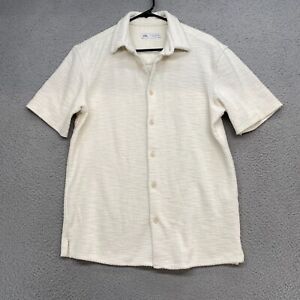 Zara Shirt Mens Medium Creased Textured Short Sleeve Beach Knit Woven Button Up