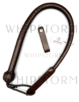 Frusta toro in vera pelle, 3 piedi 16 pollici, pelle liscia nera e marrone - Immagine 1 di 4