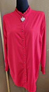 Soft Surrounding Candy Red Mandarin Collard Brass Button Long Tunic Blouse 1X - Picture 1 of 9