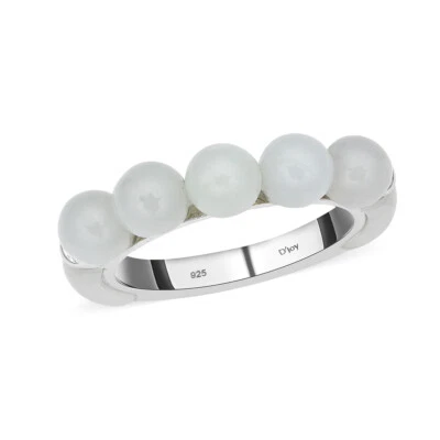 AWESOME White Beaded Jade Band Ring Rhodium Plated Size 7 and 9 - Image 1 of 4